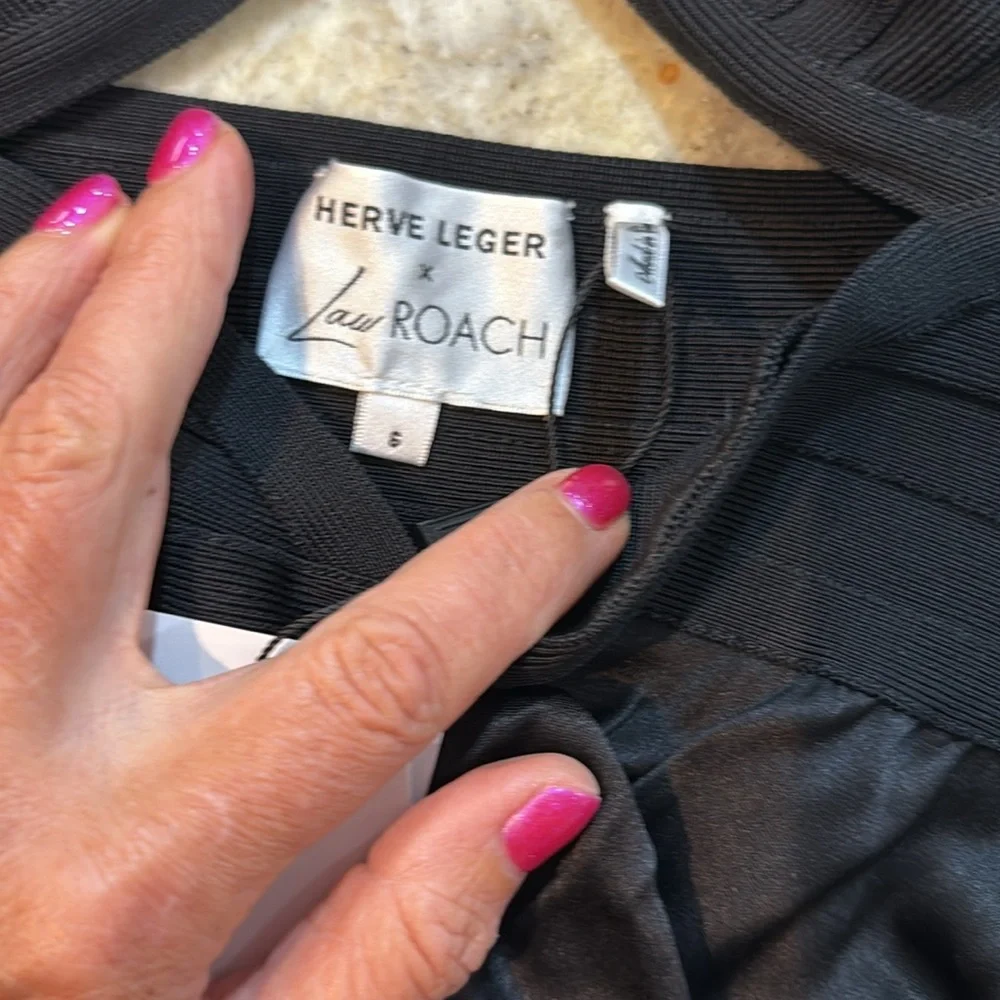 Herve Leger x Law Roach black cut out  spaghetti straps cocktail dress size 6 - Picture 10 of 15